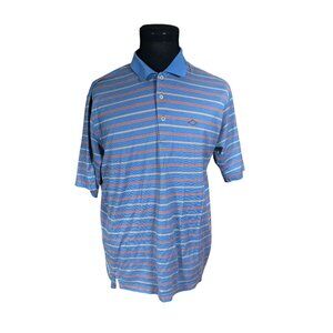 Peter Millar Men's Blue Orange Striped Short Sleeve Polo Shirt XL